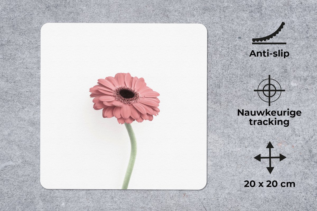 Muismat 20x20 cm - Mousepad Bloemen - Roze - Natuur - Wit - Plant - Muismatten