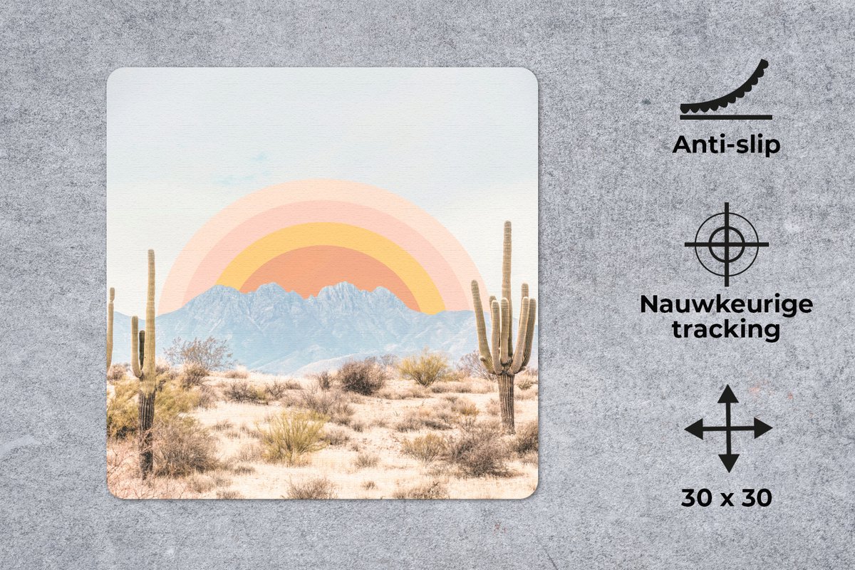 Muismat 30x30 cm - Mousepad Cactussen - Planten - Natuur - Zon - Muismatten