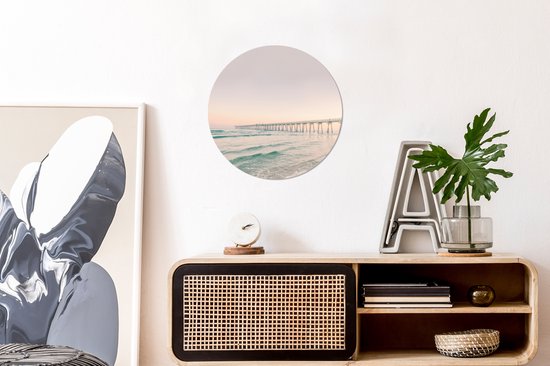 WallCircle - Stickers muraux - Cercle de Papier Peint - Mer - Plage - Pont - Nature - Coucher de Soleil - 30x30 cm - Cercle Mural - Auto Adhésif - Autocollant Rond de Papier Peint