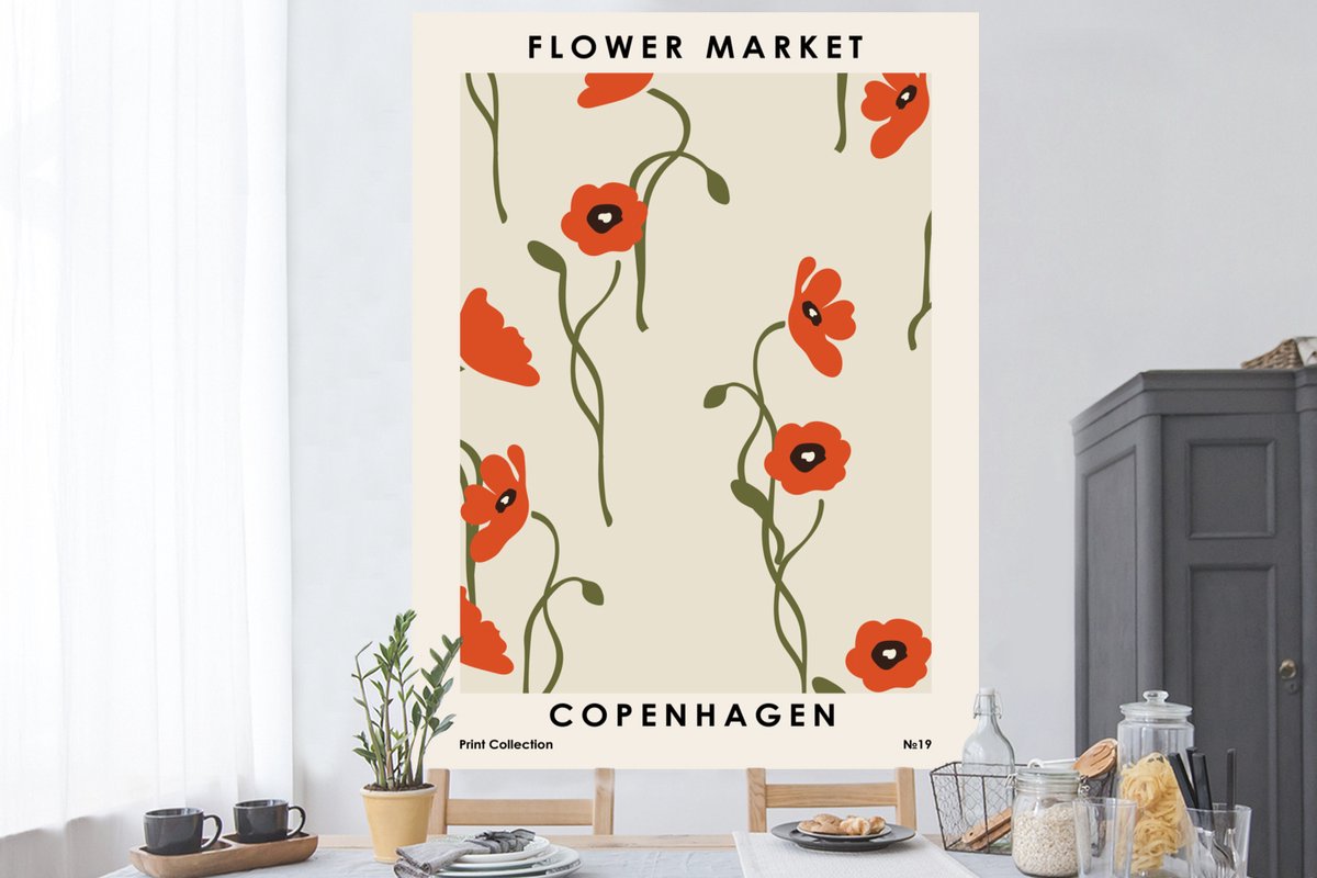 Muurstickers - Sticker Folie - Bloemen - Copenhagen - Rood - Pastel - 120x160 cm - Plakfol