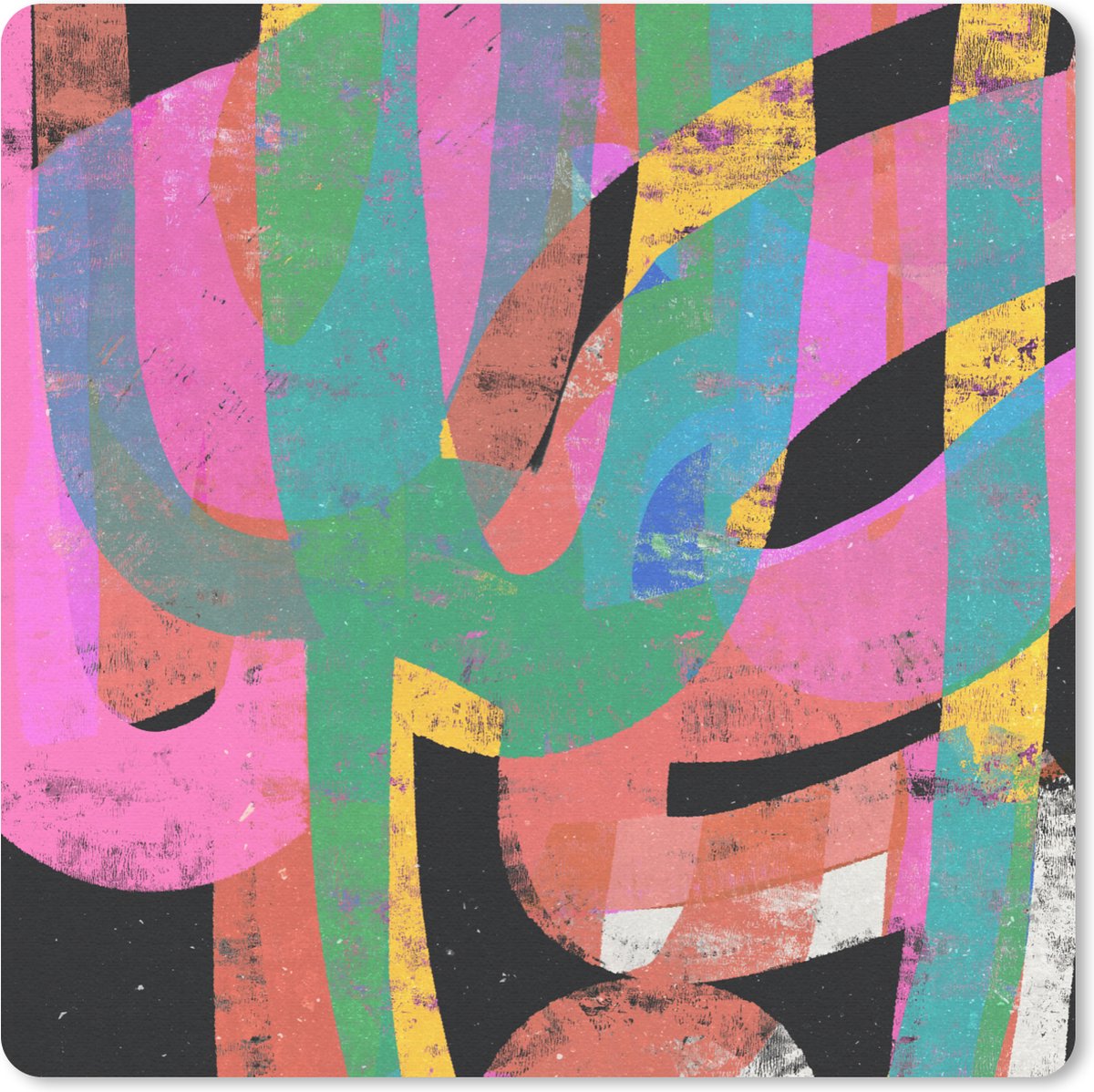 Muismat 20x20 cm - Mousepad Abstract - Kleuren - Roze - Groen - Kunst - Muismatten