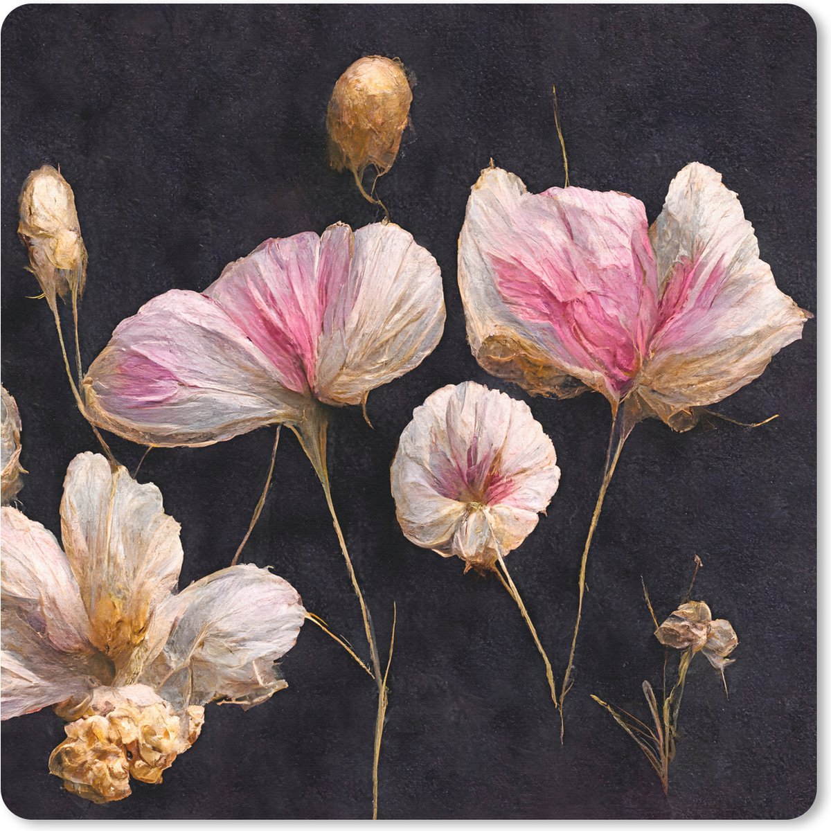 Muismat 30x30 cm - Mousepad Bloemen - Planten - Roze - Zwart - Muismatten