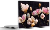 Laptop sticker - 15.6 inch - Bloemen - Planten - Roze - Zwart - 36x27,5cm - Laptopstickers - Laptop skin - Cover
