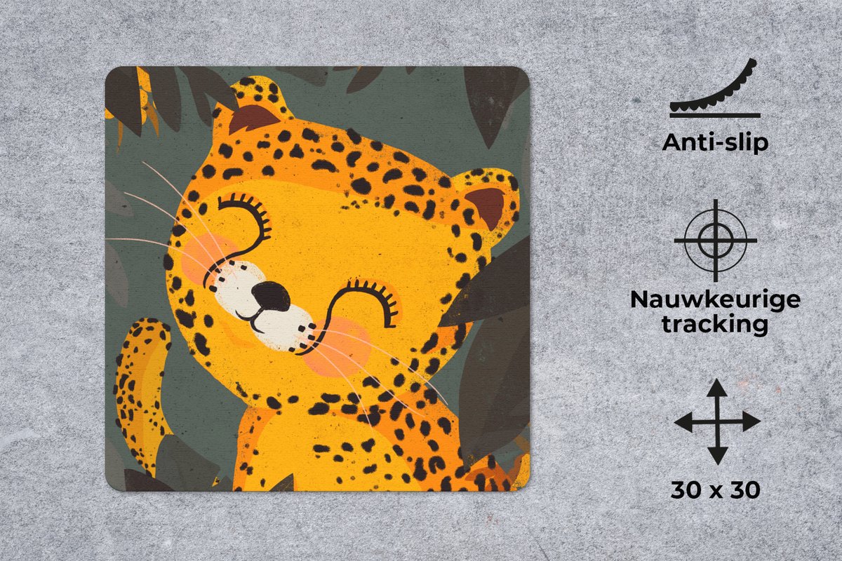 Muismat 30x30 cm - Mousepad Cheeta - Dieren - jungle - Kinderen - Muismatten