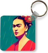 Sleutelhanger - Uitdeelcadeautjes - Portret - Frida Kahlo - Vrouw - Vintage - Rood - Plastic