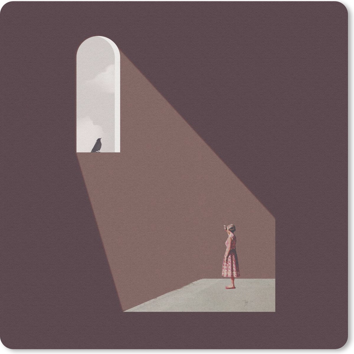 Muismat 20x20 cm - Mousepad Vintage - Vogel - Abstract - Meisje - Muismatten