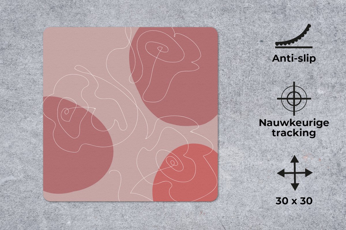 Muismat 30x30 cm - Mousepad Rozen - Rood - Bloemen - Abstract - Muismatten