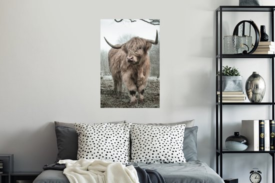 Stickers muraux - Film autocollant - Highlander écossais - Forêt - Brouillard - Vache - Animaux - Nature - 40x60 cm - Film adhésif - Stickers muraux Chambre d'enfant - Papier peint autocollant