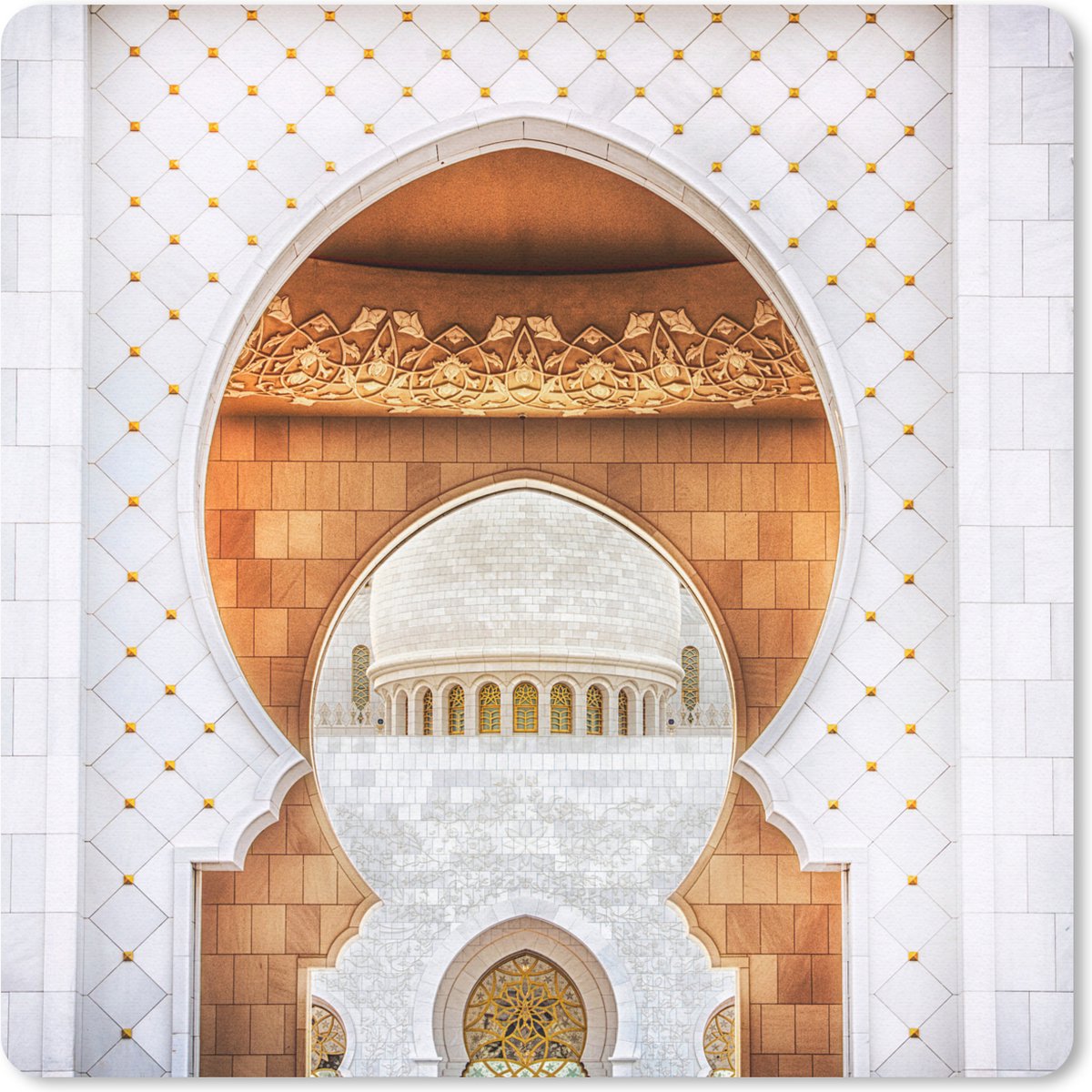 Muismat 30x30 cm - Mousepad Poort - Architectuur - Wit - Goud - Muismatten