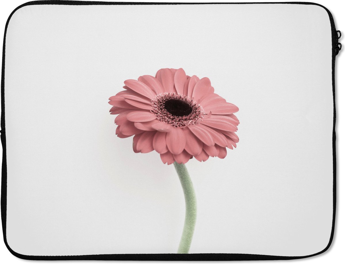 Laptophoes 17 inch - Bloemen - Roze - Natuur - Wit - Plant - Laptop sleeve - Binnenmaat 41x28 cm - Zwarte achterkant