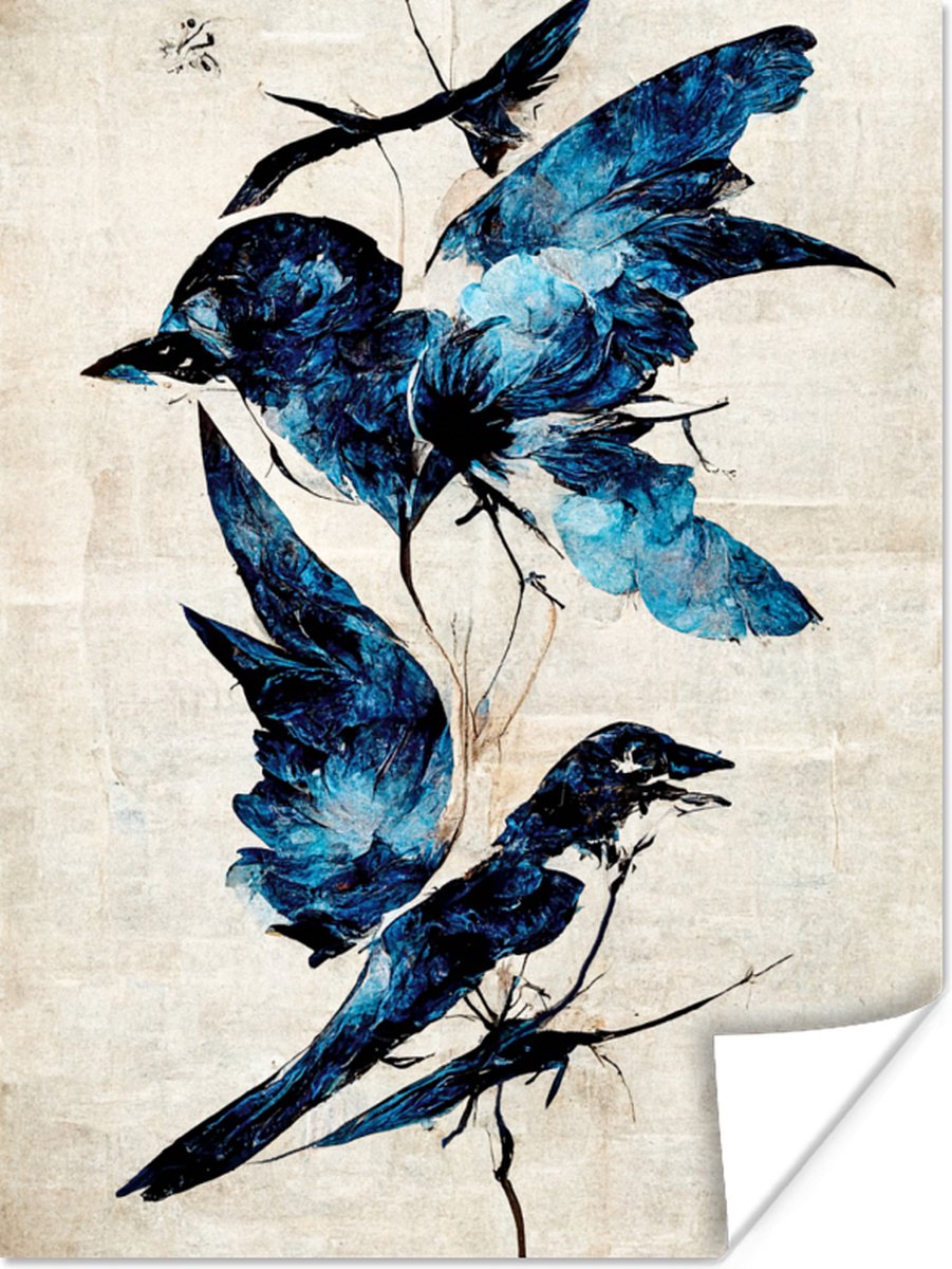 Vogels - Dieren - Blauw - Vintage