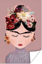 Poster Pastel - Vrouw - Bloemen - Kunst - Frida Kahlo - 20x30 cm - Verjaardag cadeau tiener