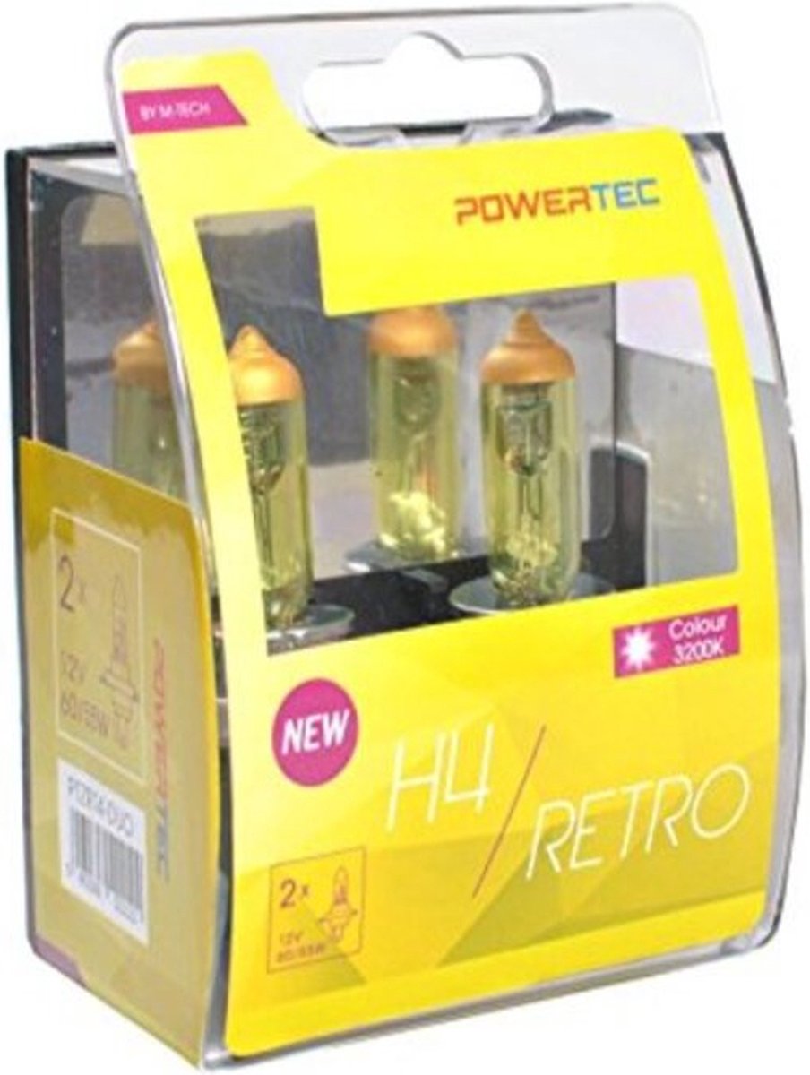 Powertec Retro H4 12V – Gele Autolampen Set (2 stuks) – foto 2
