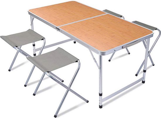 Inklapbare campingtafel met 4 stoelen - 120 x 60 x 40cm
