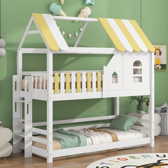 Lit superposé pour enfant-lit maison avec escalier et fenêtre- lit bébé  avec... | bol.com