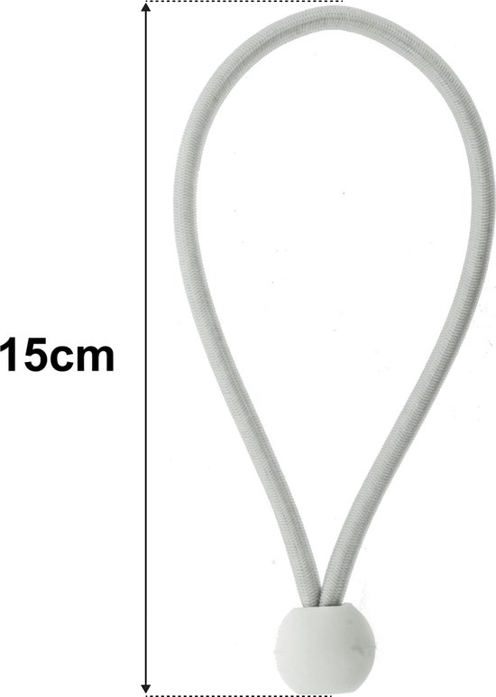 Spanelastiek 15cm met bal / 25 stuks - Spanband voor Bootzeil/Zeil/Spandoeken/Schaduwdoek/Aanhangwagen/Tent - 15 cm - wit - tentspanner van ProPlus — afbeelding 2