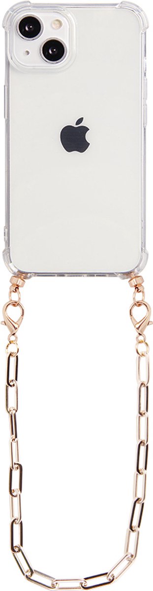 Casies hoesje geschikt voor Apple iPhone 13 Mini met koord - gouden ketting - short size - Cord Case Gold