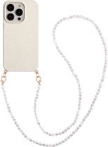 Casies biodegradable hoesje geschikt voor Apple iPhone 14 Pro Max met parel koord - Crossbody Telefoonhoesje - Cord Case Pearl - Parels