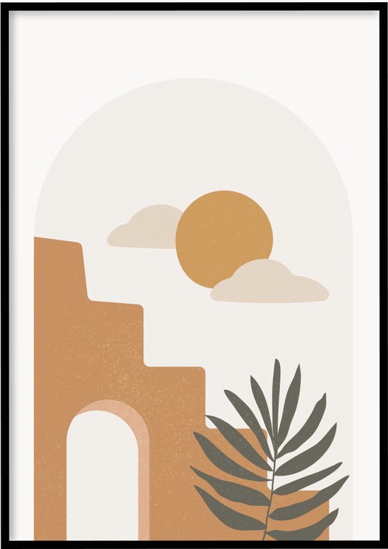 Poster Abstract Sun - 30x40 cm met Fotolijst - Abstracte poster - Ingelijst – WALLLL