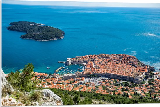 PVC Schuimplaat - Uitzicht op Traditionele Gebouwen van Kustplaats Dubrovnik, Kroatië - 90x60 cm Foto op PVC Schuimplaat (Met Ophangsysteem)