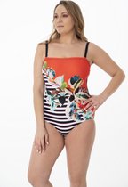 Badpak- Nieuwe Collectie Luxe Dames Bikini & Badmode- Corrigerend Sexy Zwempak- Oranje Zwart wit details- Maat 46