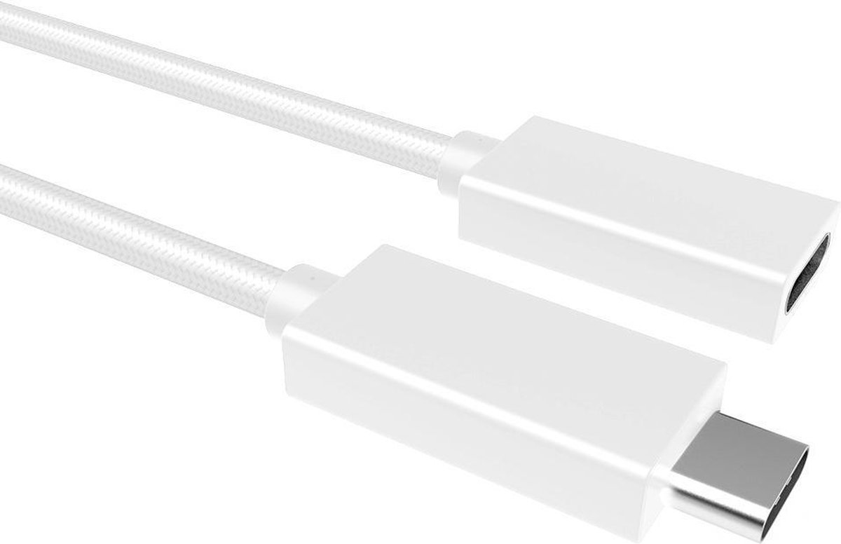 USB C verlengkabel 1m | USB 3.2 Gen 2 10Gbps | Type C male naar female | 100W Power Delivery | Nylon mantel zilver - Afbeelding 3