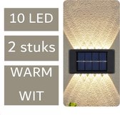 Luxe Solar Tuinverlichting - 2 Stuks - 10 LED lichten Per Stuk - Tuinverlichting op Zonneenergie - Solar Wandlamp voor buiten - Tuin Lamp - 2x - Warm Wit