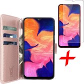 Samsung A10 Hoesje en Samsung A10 Screenprotector - Samsung Galaxy A10 Hoesje Book Case Leer Wallet Roségoud + Screen Protector - Hoesje Samsung A10 - Screenprotector Samsung A10