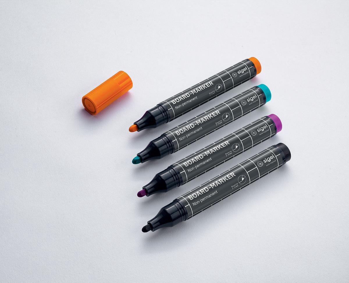 Sigel whiteboardstift - 4 kleur - zwart/turkoois/magenta/oranje - whiteboard stift - SI-BA011