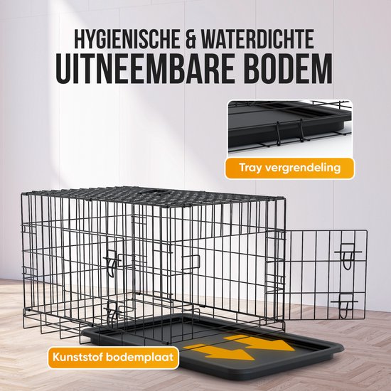 Songmics FEANDREA Hondenkooi 2 Deuren Hondenbox Transportbox Opvouwbaar Draadkooi Katten Konijnen Knaagdier Konijnen Gevogelte Kooi Zwart Xl 91 X 64 X 58 Cm Ppd36h
