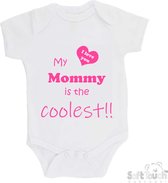 100% katoenen Romper "My mommy is the coolest!! / I love you" Moeder Moederdag Mama Meisjes Katoen Wit/roze Maat 62/68