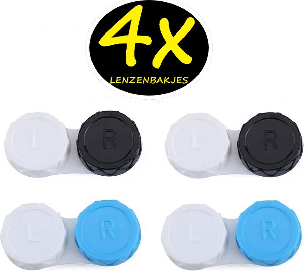 Goedkoopste Lenzendoosje 4 paar - Lenzendbakje - Opbergbakje lenzen - Contactlenzendoosje - 4 Pack - Bewaardoosje lenzen - Lenzenhouder