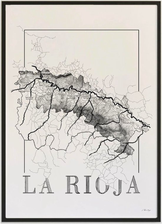 Poster wijnkaart - Rioja - zwart wit - wijnliefhebber