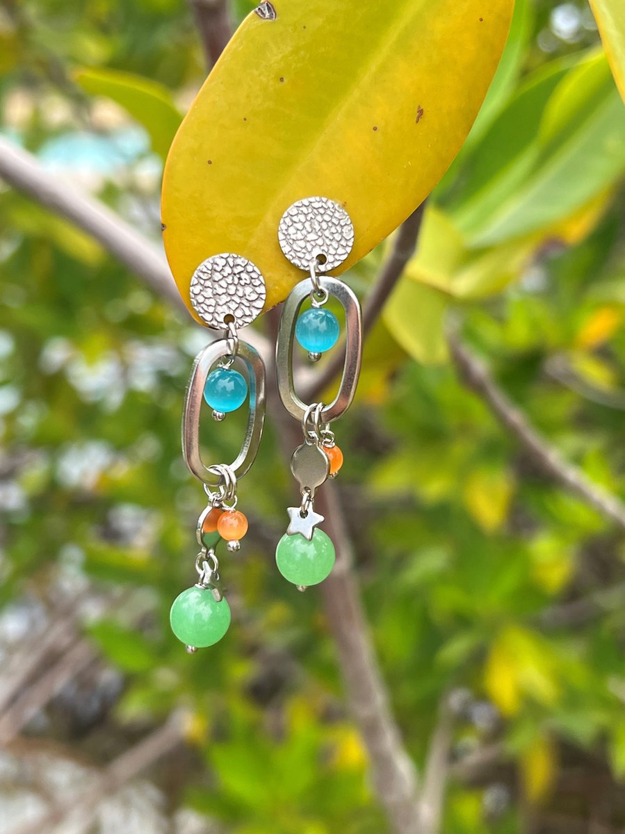FlowJewels - oorbellen - staal - natuursteen - zilver