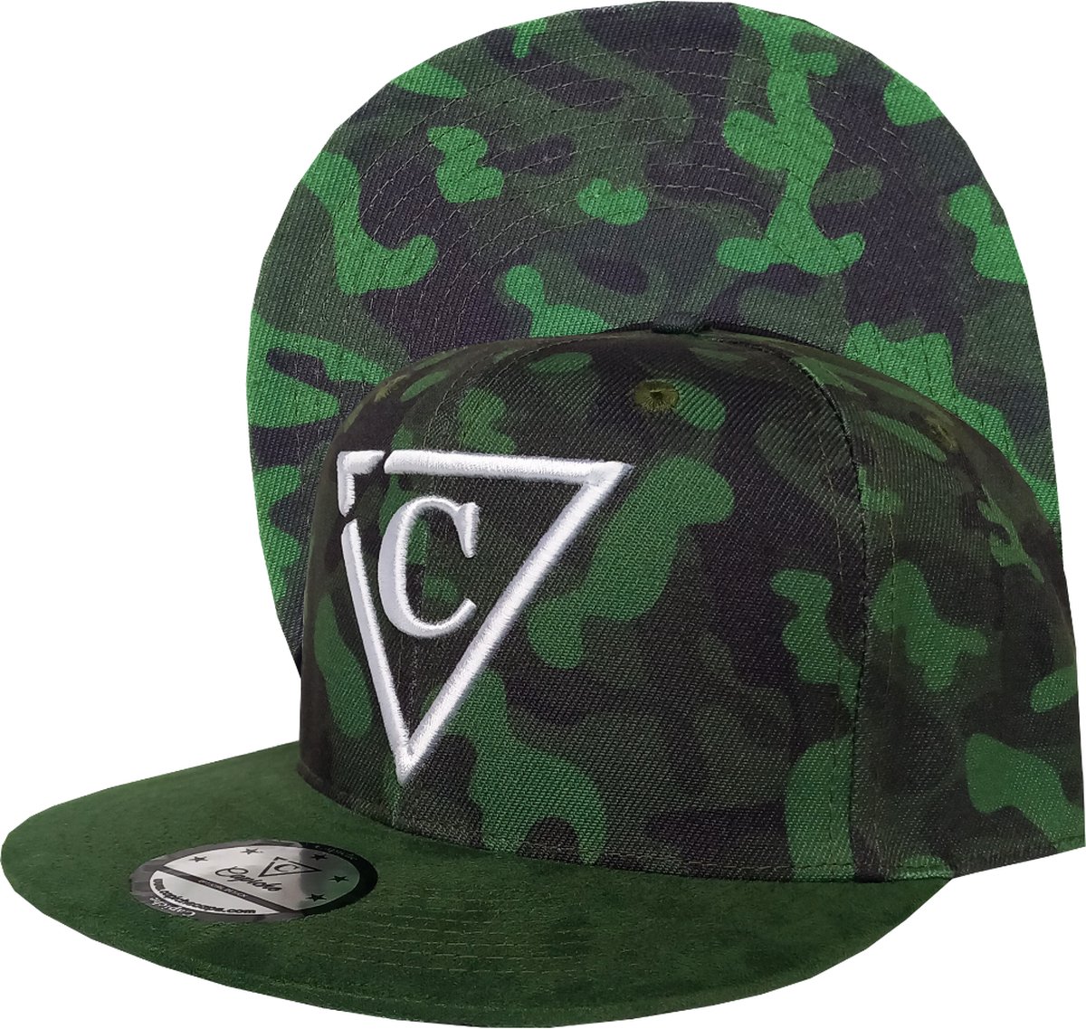 Capiche® Snapback Pet Heren – Groene Camo – Groen & Suède – Verstelbaar met Druksluiting – Sportcap – Baseball Cap – Mannen Cap – Camouflage Pet