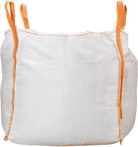 Witte big bag met oranje lussen en stiksels.
