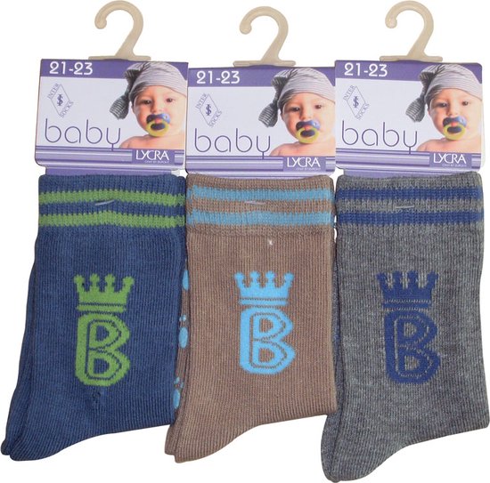Baby / kinder sokjes b-crown met ABS - 21/23 - jongetje - 90% katoen - naadloos - 12 PAAR - chaussettes socks