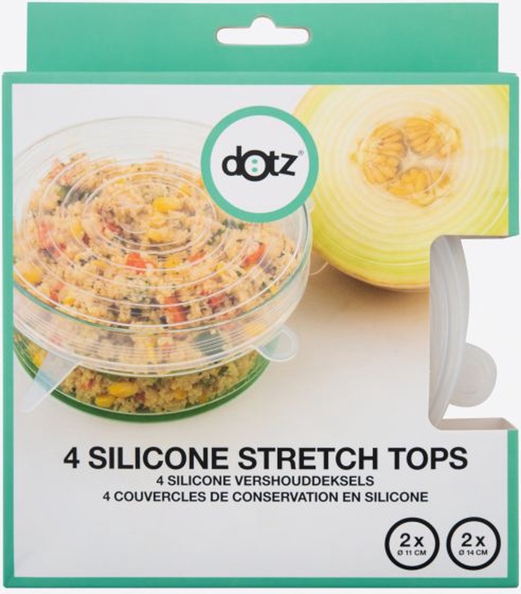 Dotz set van 4 silicone vershouddeksels transparant 2x ø 11cm; 2x ø 14cm