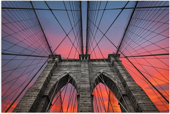 Poster (Mat) - Uitzicht vanaf Brooklyn Bridge, New York City - 75x50 cm Foto op Posterpapier met een Matte look