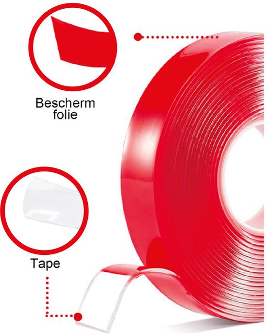 24ME® 6 Meter Dubbelzijdig Montage Tape Incl. Bewaar Etui - 2cm x 1mm - Transparant - Nano tape - Acrylic – VHB - 24ME