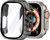 Strap-it Geschikt voor Apple Watch Ultra hard Case - AW Ultra case incl glas met glas - carbon fibre - hoesje - beschermhoes - protector - bescherming
