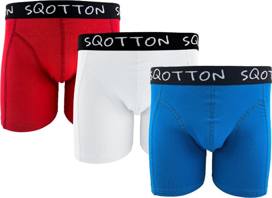 Heren boxershorts - SQOTTON® - 3 stuks - Rood/Wit/Blauw - Maat M