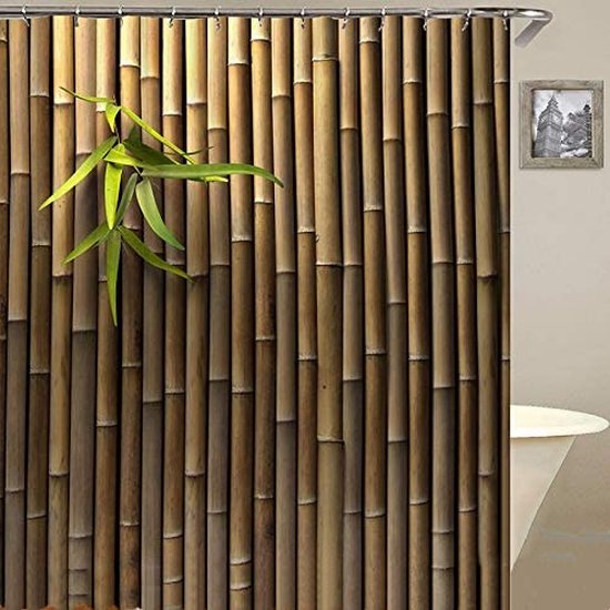 105 X 160 Cm Douchegordijn Bladeren - Witte Achtergrond Met Groene Planten - Waterdicht En Met Haken