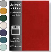 Sleeps Jersey Hoeslaken - Rood Eenpersoons 80/90x200/220 cm - 100% Katoen - Hoge Hoek - Heerlijk Zacht Gebreid - - Strijkvrij - Rondom elastiek - Stretch -