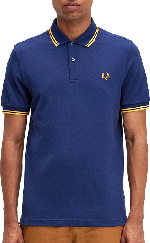 Fred Perry - Polo M3600 Donkerblauw Geel - Slim-fit - Heren Poloshirt Maat L