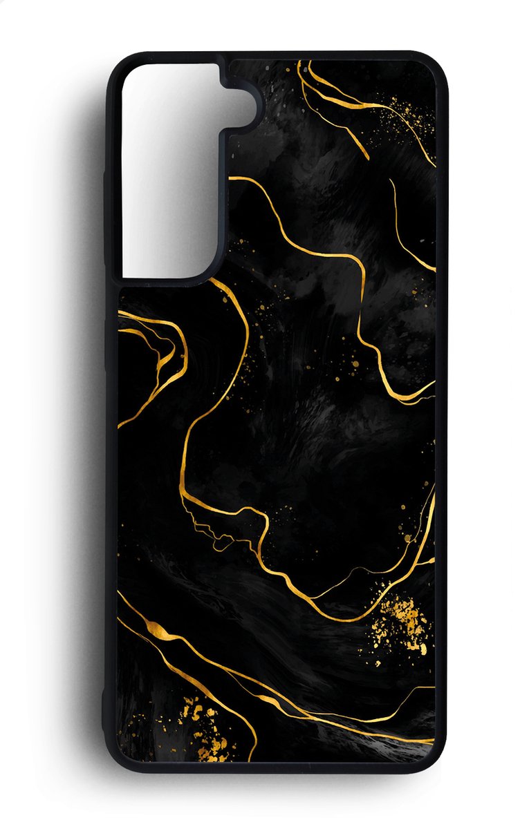 Ako Design Samsung Galaxy S22 Plus hoesje - Marmer - zwart goud - Hoogglans - TPU Rubber telefoonhoesje - hard backcover