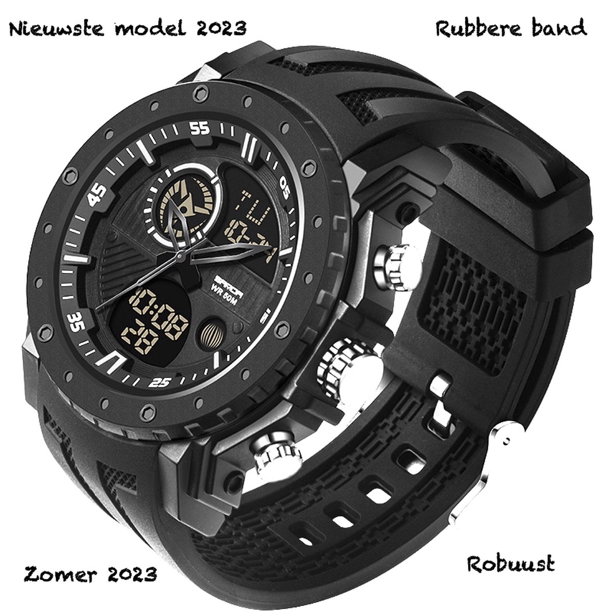 Horloge - Stoer - Mannen - Waterproof - Rubberen band - Mat - Zwart - Trendy - Military watch - Smael - Cadeau Tip