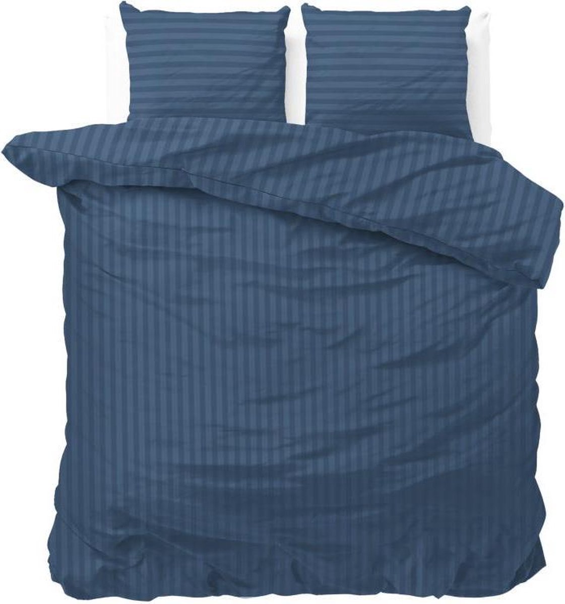 Lits-jumeaux dekbedovertrek (dekbed hoes) navy blauw / donkerblauw gestreept met fijne strepen / banen 240 x 220 cm (beddengoed cadeau idee slaapkamer)