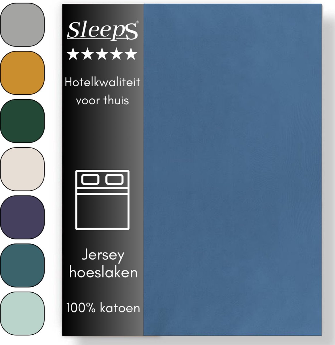 Sleeps Jersey Hoeslaken - Blauw Tweepersoons 160x200/220 cm - 100% Katoen - Hoge Hoek - Heerlijk Zacht Gebreid - - Strijkvrij - Rondom elastiek - Stretch -