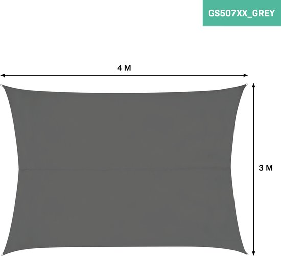 VONROC Premium Schaduwdoek - Tarp - Rechthoek - 400x300 cm – Waterafstotend - Grijs – Incl. Opbergtas en bevestigingskoord